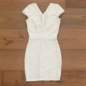 Dress the Population White Textured V-Neck Cap Sleeve Sequin Mini Dress